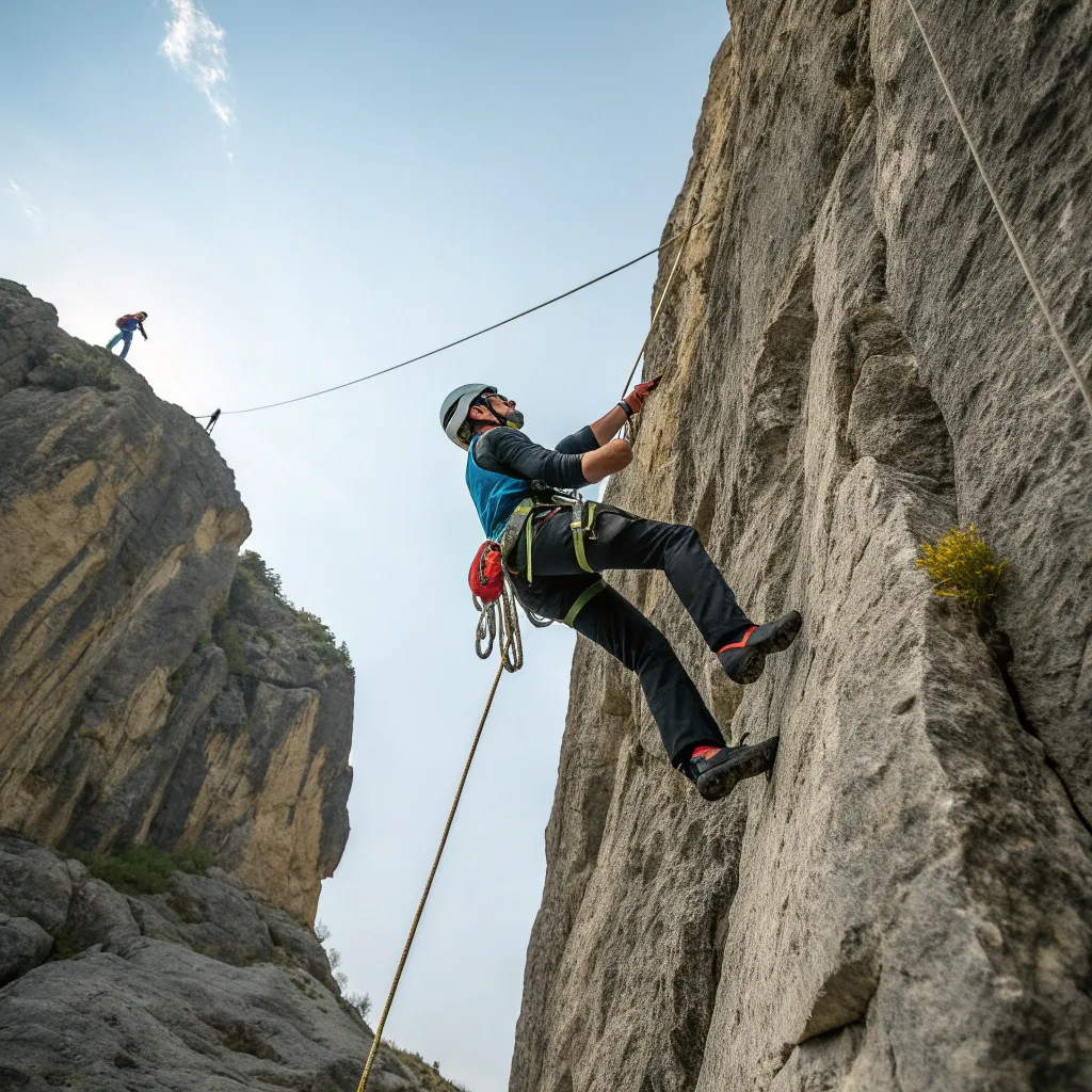 Advanced climbing techniques demonstration on steep terrain