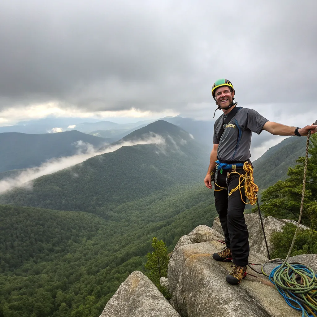 Michael Brown at the summit of a climbing event